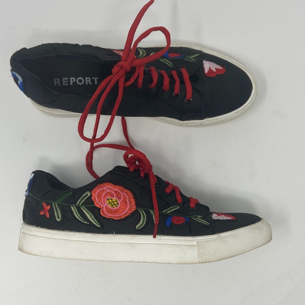 Report Airini Sneakers Blk Satin Embroidery Size 8